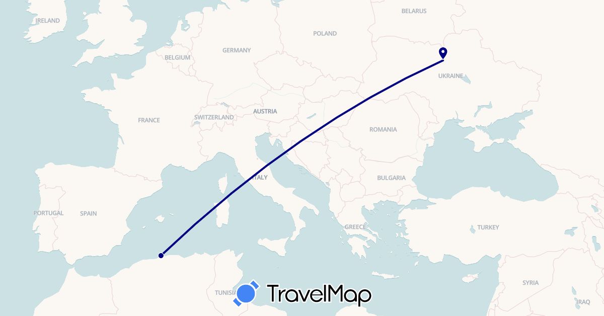 TravelMap itinerary: driving in Algeria, Ukraine (Africa, Europe)